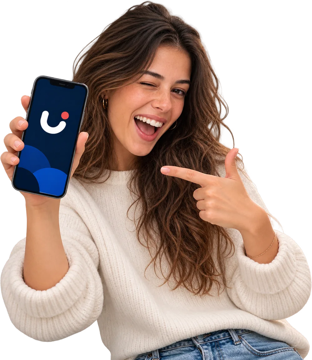 Une salariée montre l'application UniCado sur son téléphone