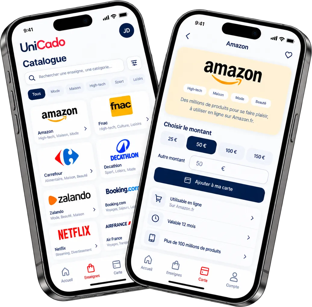 L'application UniCado : le catalogue des enseignes et le choix du montant